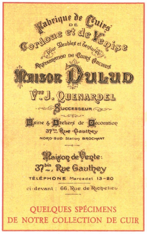 Maison Dulud, Paris, Parigi, Tapezzerie, Cuoio